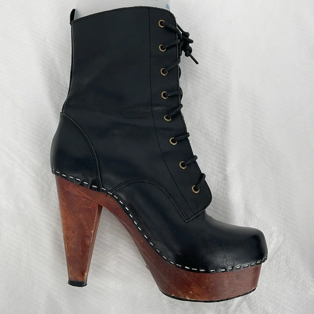 N.Y.L.A. Shonda Leather Platform Boot Womens High Heel‎ Strap Party Pump 7.5